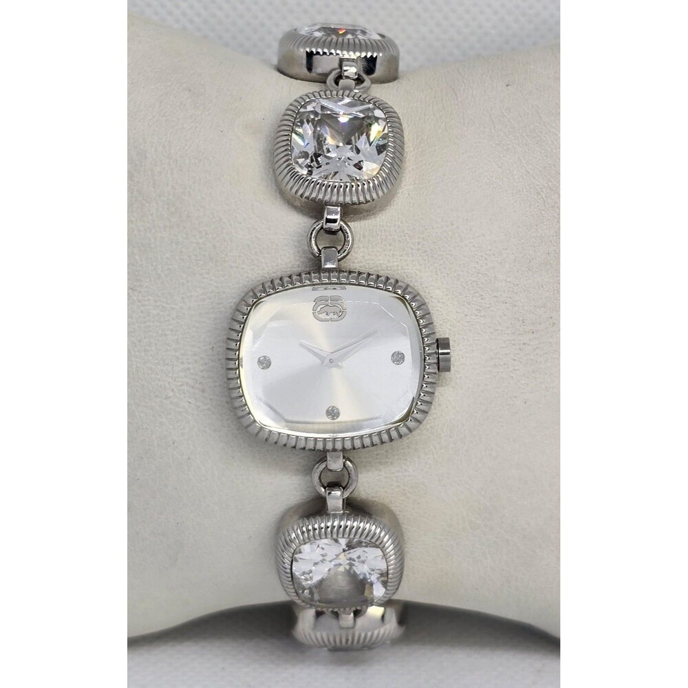 Women's Ecko Unltd Rectangle Silver Tone Crystal Rhinestone Bracelet Watch 04